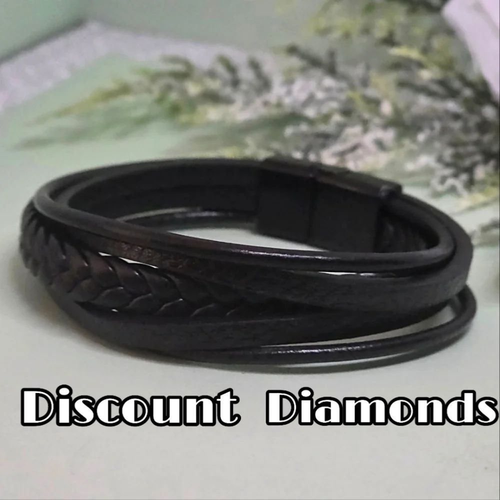 Black Genuine Braided Leather & Black Titanium Magnetic Closure
